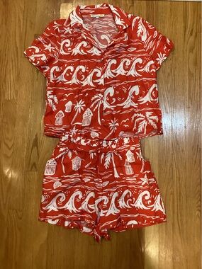 C&C California Red and White Tropical Print Bermuda Shorts and Top